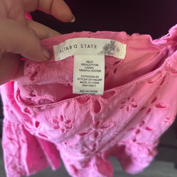 Altar’d State Pink Eyelet Puff Sleeve Top - Picture 5 of 6